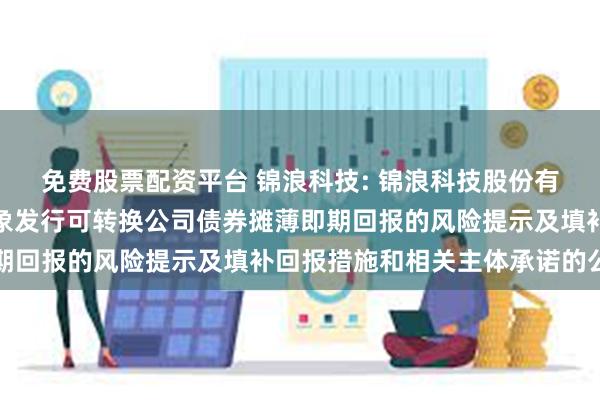 免费股票配资平台 锦浪科技: 锦浪科技股份有限公司关于向不特定对象发行可转换公司债券摊薄即期回报的风险提示及填补回报措施和相关主体承诺的公告